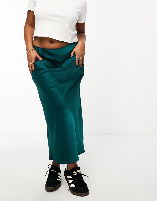 Falda midi color cerceta oscuro de corte al bies de satén de ASOS DESIGN Curve, 4 de 4