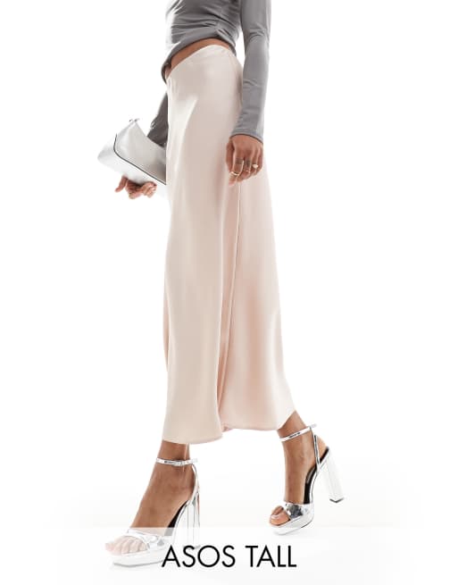 Falda midi color champán de corte al bies de satén de ASOS DESIGN Tall