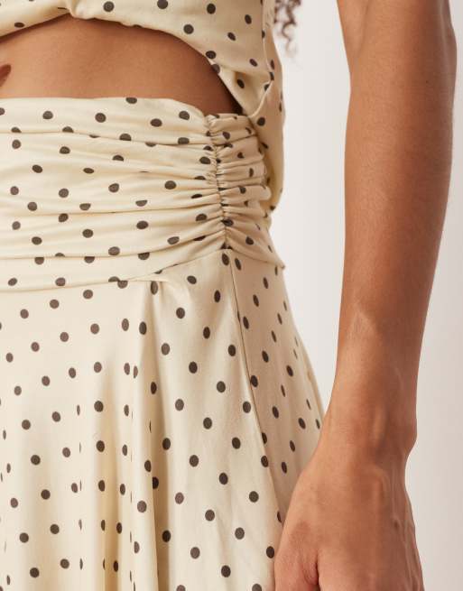Falda midi color crema con bajo con vuelo y estampado de lunares de ASOS DESIGN, 4 de 5