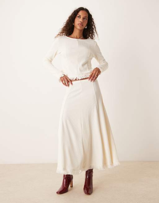 Falda midi color crema de punto Kimberley de Ghospell (parte de un conjunto)