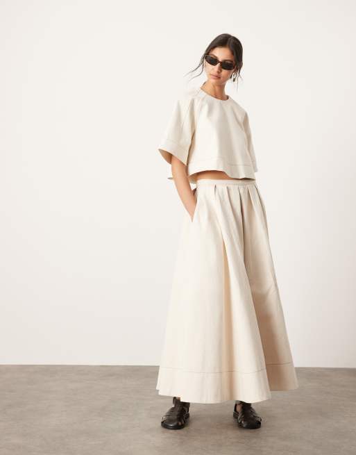 Falda midi color crudo con detalle plisado de sarga de ASOS EDITION (parte de un conjunto), 5 de 5