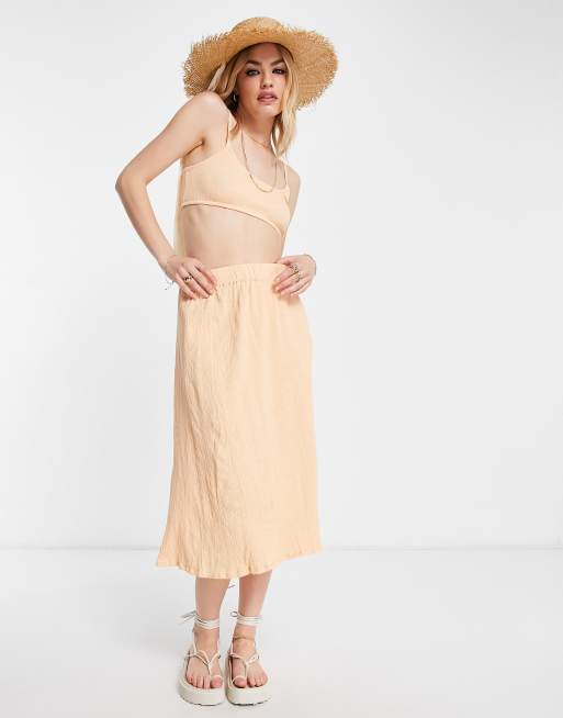 Falda midi color melocotón con abertura y acabado rugoso de ASOS DESIGN (parte de un conjunto), 4 de 4