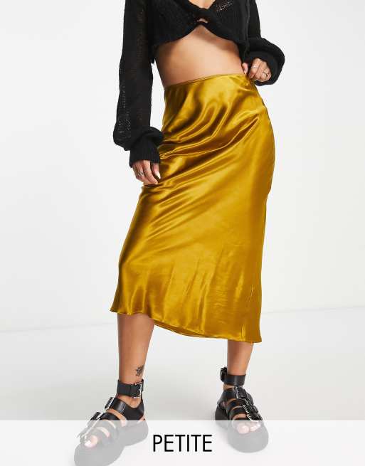 Falda midi color mostaza de corte al bies de Topshop Petite 
