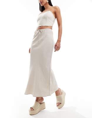 Falda midi color piedra con cordón ajustable de New Look