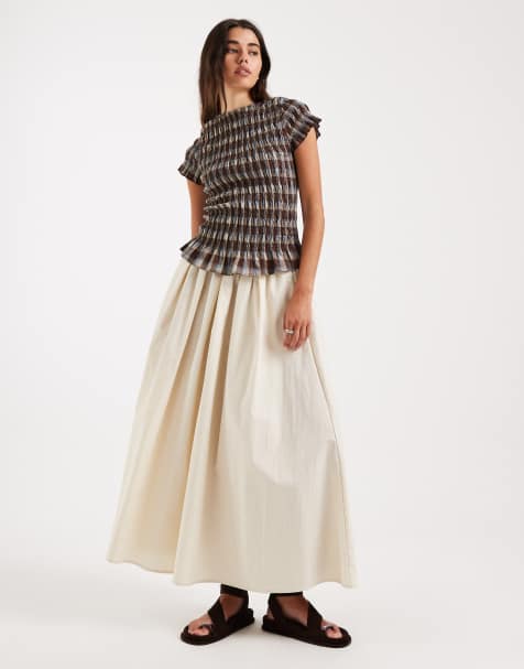 Falda midi color piedra con detalle voluminoso de ASOS DESIGN - view 1