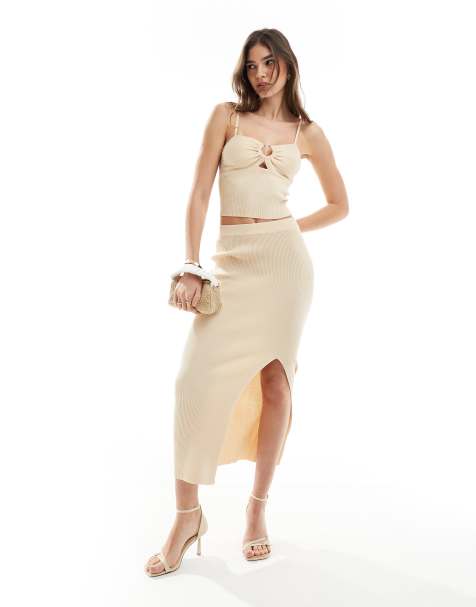 Falda midi color piedra de punto de New Look - view 1