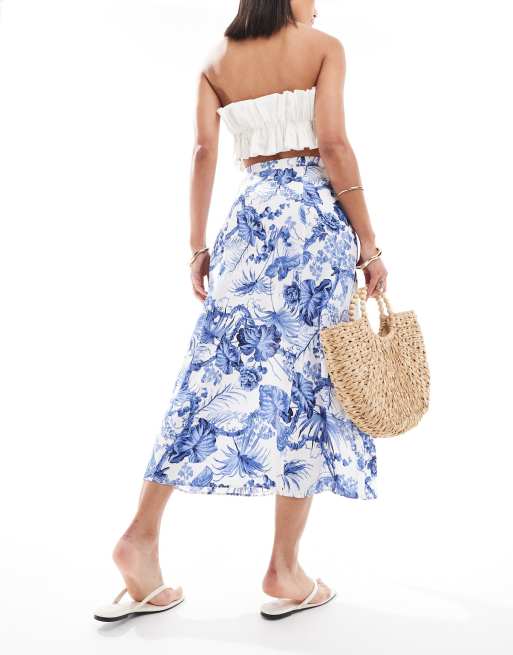 Falda midi con abertura lateral y estampado floral azul de & Other Stories, 4 de 5
