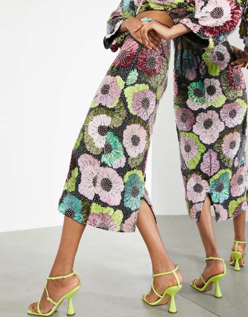 Nuevo significado triatlón Año Nuevo Lunar Falda midi con diseño floral grande de cuentas y lentejuelas de ASOS  Edition (parte de un conjunto) | ASOS