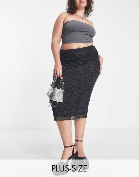 Falda midi con estampado de leopardo de malla de Urban Threads Plus - view 1