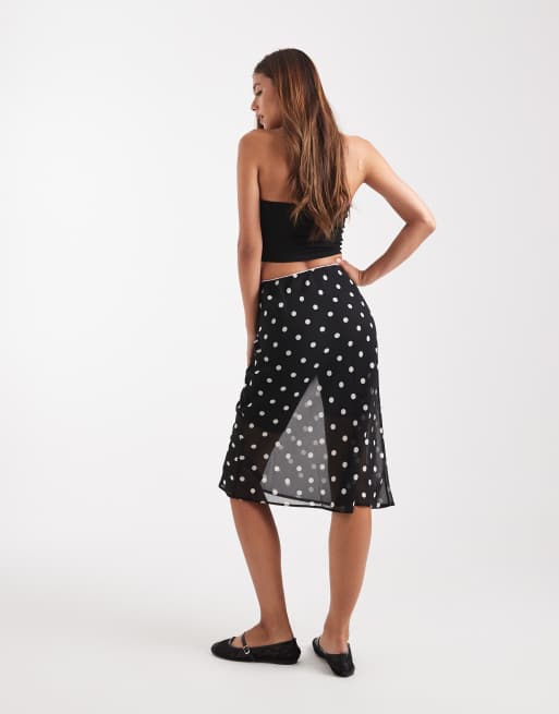 Falda midi con estampado de lunares de tejido transparente de ASOS DESIGN