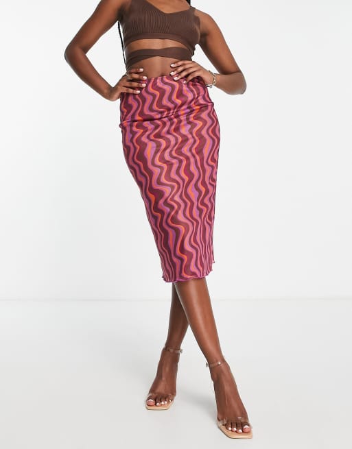 Falda midi con estampado de ondas y bajo ondulado de malla de Vero Moda