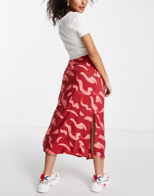 midi con estampado de pinceladas rosas, abertura y botones de ASOS Petite | ASOS