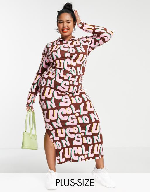 Falda midi con estampado de texto de COLLUSION Plus