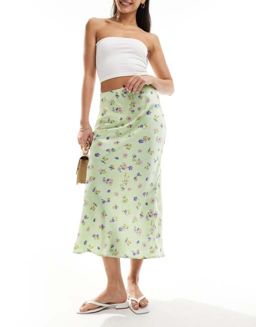Falda midi con estampado floral de colores pastel de satén de Wednesday's Girl