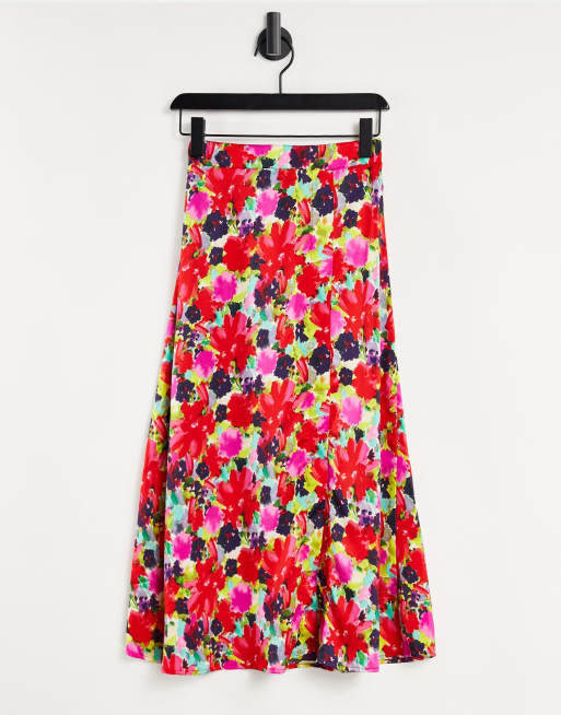 Falda midi con estampado floral y abertura de Liquorish