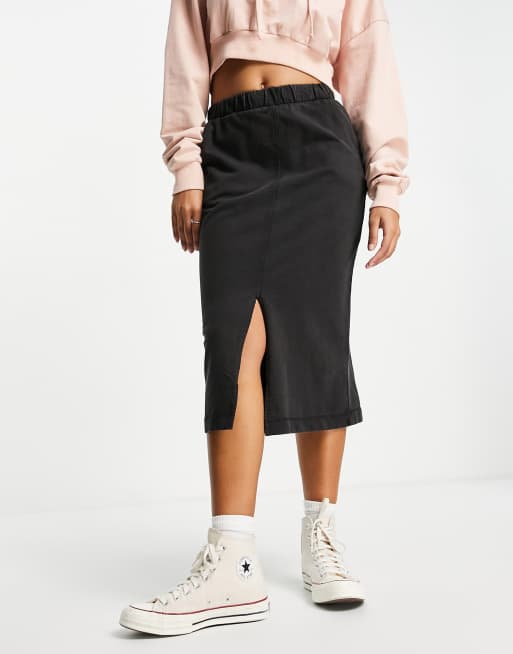 Falda midi con lavado negro y abertura frontal de punto de Pieces (parte de un conjunto)