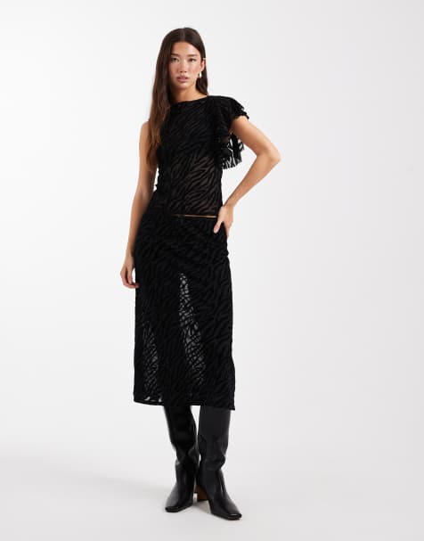 Falda midi con patrón flocado de cebra de tejido transparente de COLLUSION (parte de un conjunto) - view 1