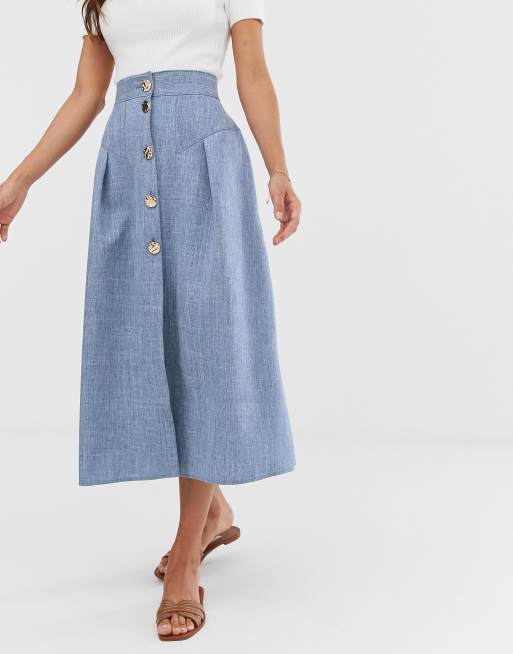 Falda midi de cambray con costuras y botones de ASOS DESIGN |