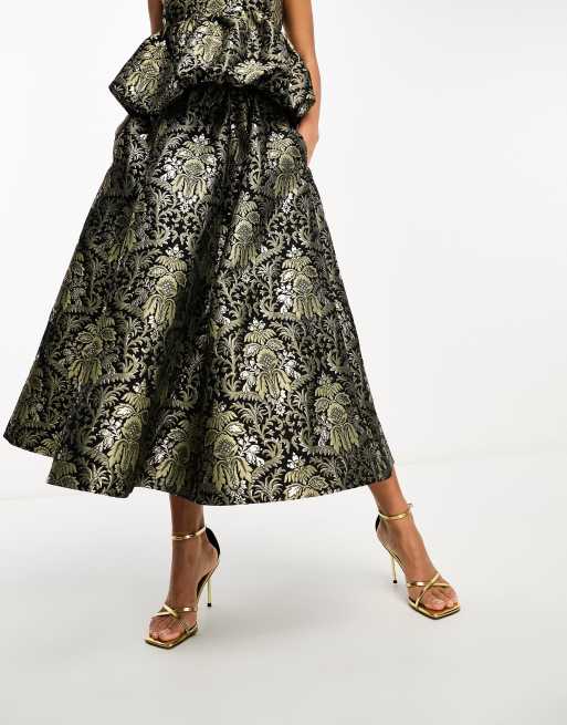 Falda midi de corte amplio con diseño de jacquard metalizado de & Other Stories, 3 de 4