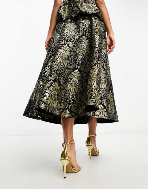 Falda midi de corte amplio con diseño de jacquard metalizado de & Other Stories, 4 de 4