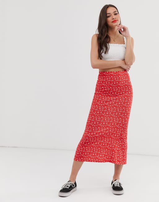 Falda midi de punto estilo combinación con estampado de florecitas de ASOS DESIGN