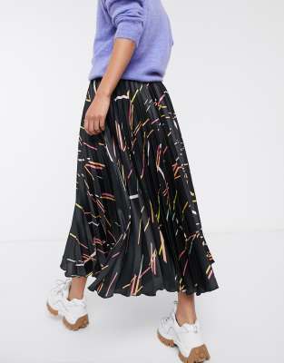 Falda MIDI De Satén Con Diseño Plisado Y Estampado Abstracto De ASOS DESIGN-Multicolor thumbnail