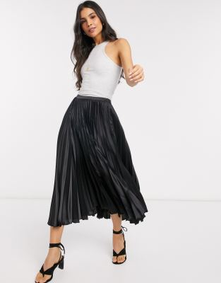 Falda MIDI De Satén Plisado En Negro De ASOS DESIGN