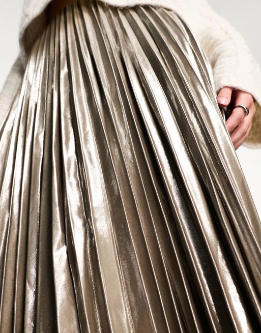 Falda plisada metalizada - Mujer