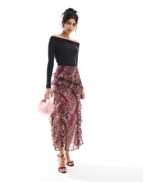 Falda midi escalonada con estampado de leopardo y volantes de Miss Selfridge - view 1