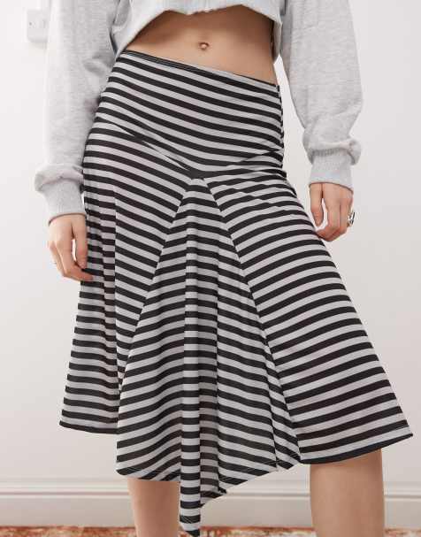 Falda midi gris a rayas retro asimétrica de COLLUSION - view 1