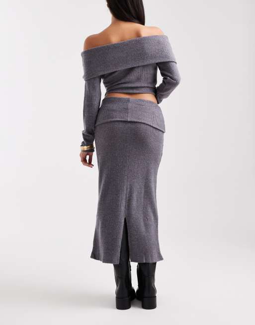 Falda midi gris jaspeado con cinturilla plegada de tejido suave de Vero Moda Petite (parte de un conjunto), 5 de 5