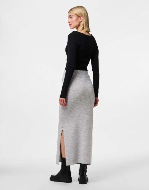 Falda midi gris melange claro de Pieces - view 1