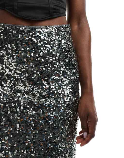 Falda midi gris plomo de lentejuelas de ASOS DESIGN, 5 de 5