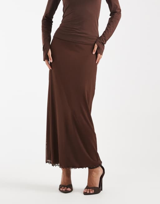 Falda midi marrón chocolate de malla de ASOS DESIGN, 3 de 5