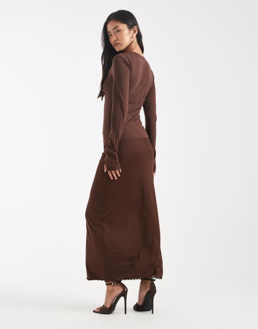 Falda midi marrón chocolate de malla de ASOS DESIGN, 4 de 5
