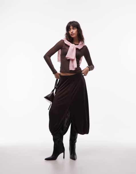 Falda midi marrón oscuro drapeada de ARKET - view 1