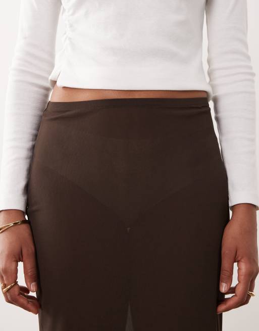 Falda midi marrón transparente de Gina Tricot Tall, 4 de 5