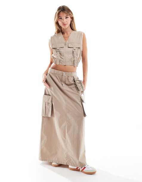 Falda midi marrón utilitaria con cordón ajustable en la cintura de Mango (parte de un conjunto) - view 1