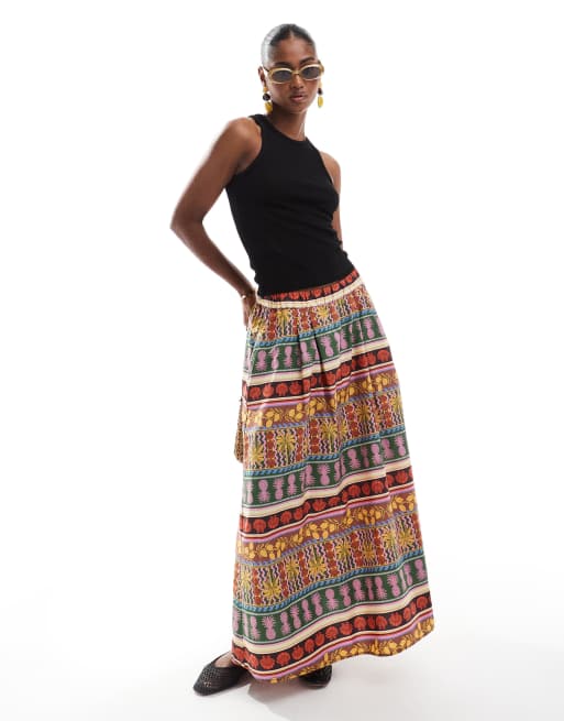 Falda midi multicolor de corte amplio con estampado tropical veraniego de Vero Moda