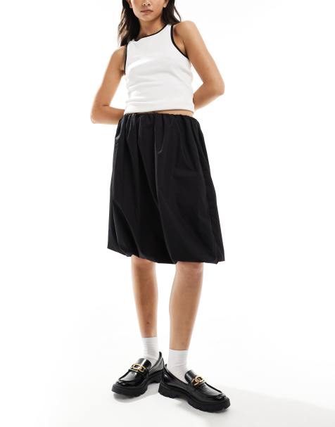 Falda midi negra abullonada de algodón de ASOS DESIGN - view 1