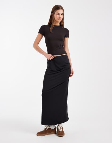 Falda midi negra ceñida con lateral fruncido de ASOS DESIGN - view 1