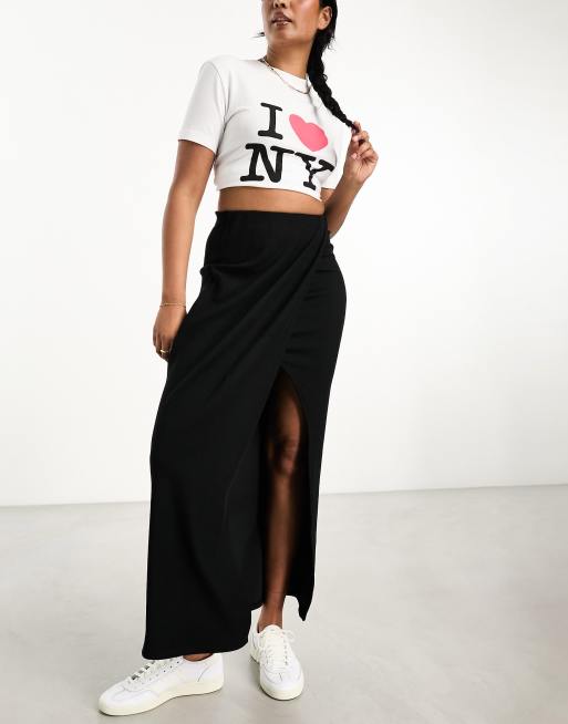 Falda midi negra con abertura de canalé grueso de ASOS DESIGN, 4 de 4