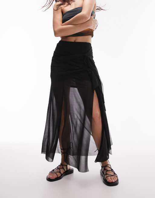 Falda midi negra con detalle anudado de Topshop 