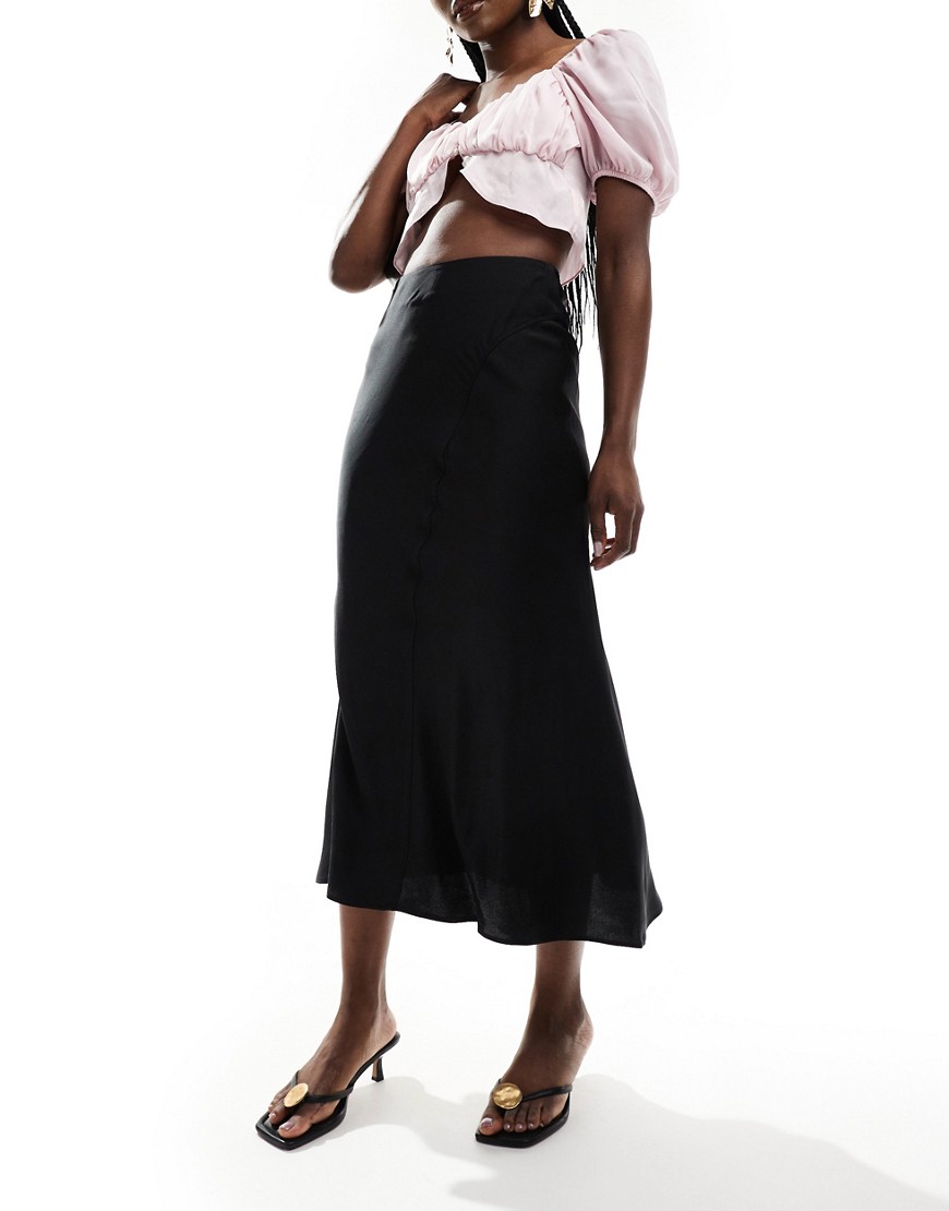falda midi negra con detalle de panel de satén de & other stories-negro