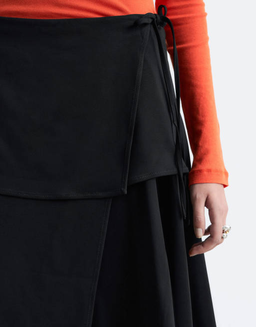 Falda midi negra con diseño dos en uno con capa interior de & Other Stories , 3 de 4