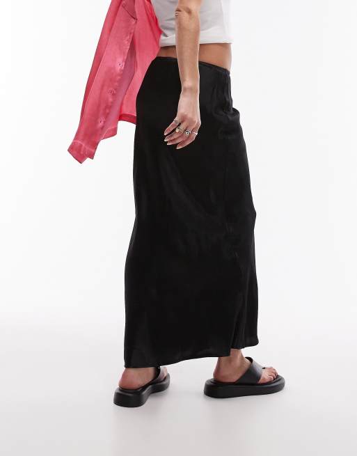 Falda midi negra de corte al bies de satén de Topshop, 3 de 5