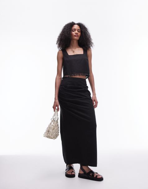 Falda midi negra de corte recto con drapeado en el lateral de Topshop (parte de un conjunto) - view 1