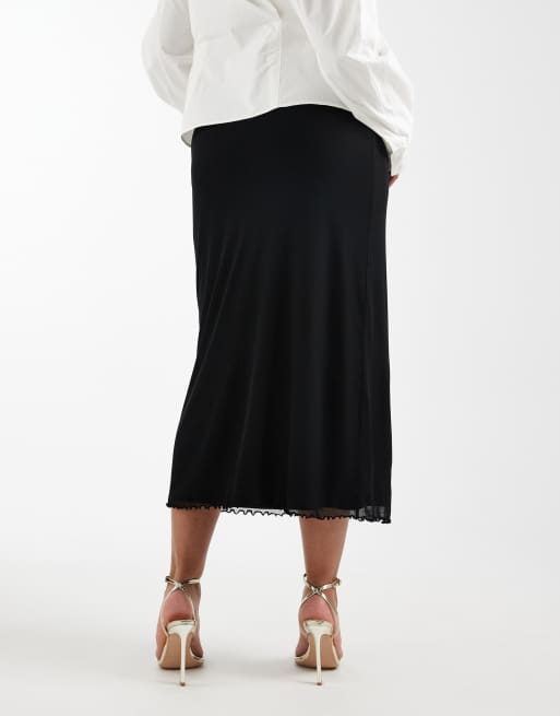 Falda midi negra de malla de ASOS DESIGN Curve, 3 de 5