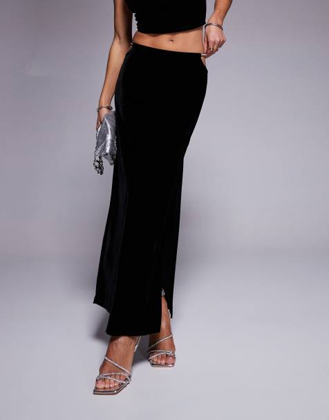 Falda midi negra de terciopelo con ribetes de pedrería de ASOS DESIGN (parte de un conjunto) - view 1