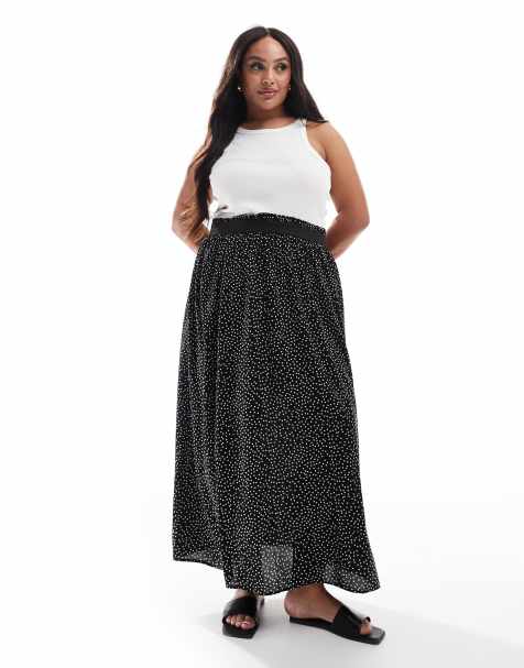Falda midi negra plisada con estampado de lunares de ONLY Curve - view 1